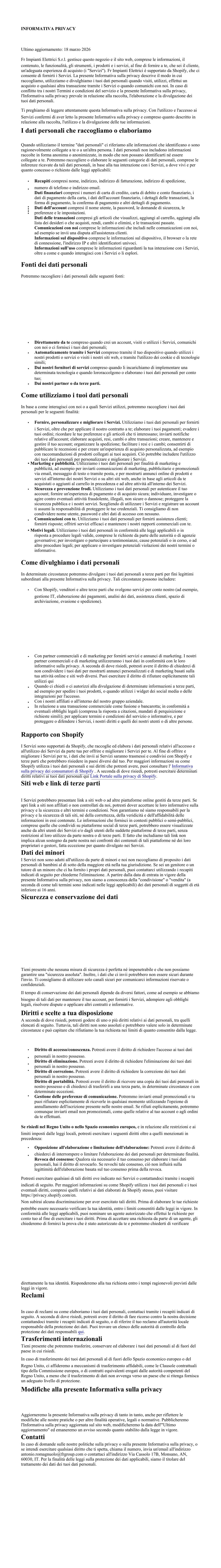 Informativa Privacy FR Impianti Elettrici S.r.l.