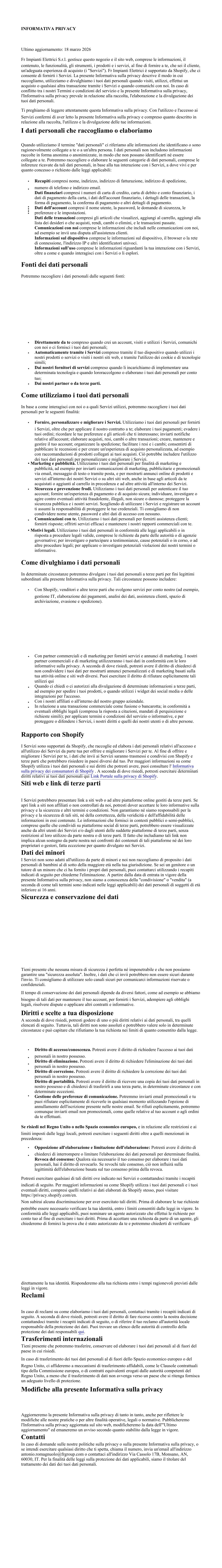 Informativa Privacy FR Impianti Elettrici S.r.l.